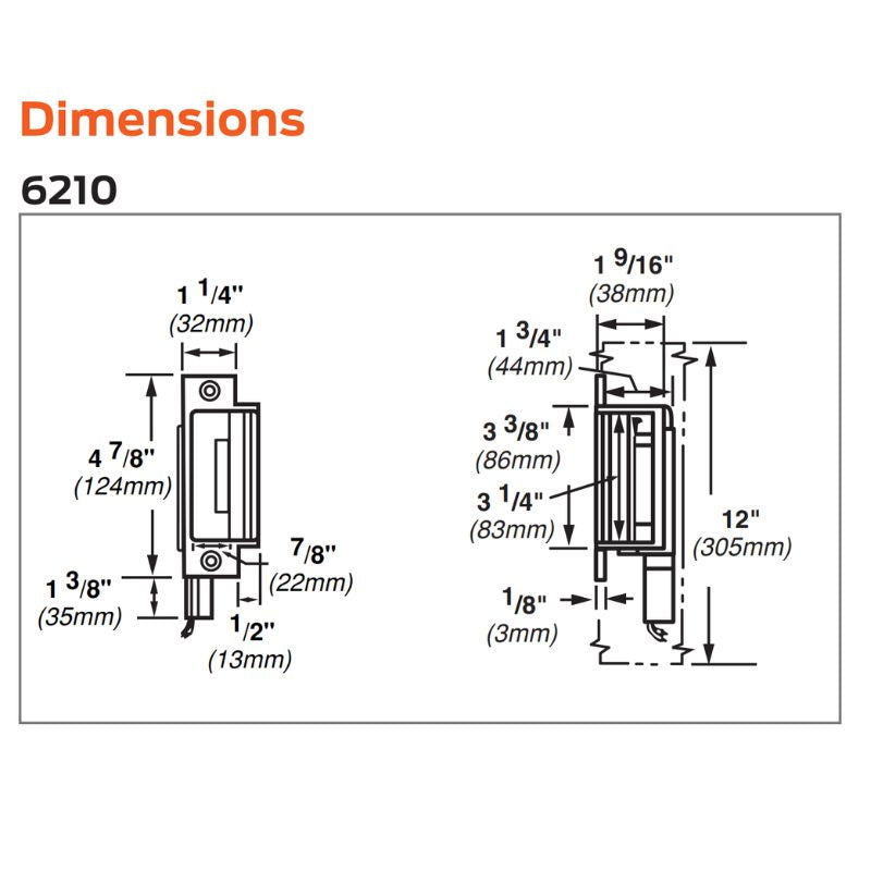 Von Duprin 6210-FSE-24V-630 Dimensions