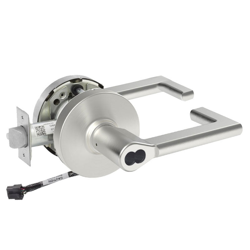 Sargent 70-RX-10XG05-LND-24V US26D satin chrome cylindrical lock, request to exit, SFIC less core, LND lever