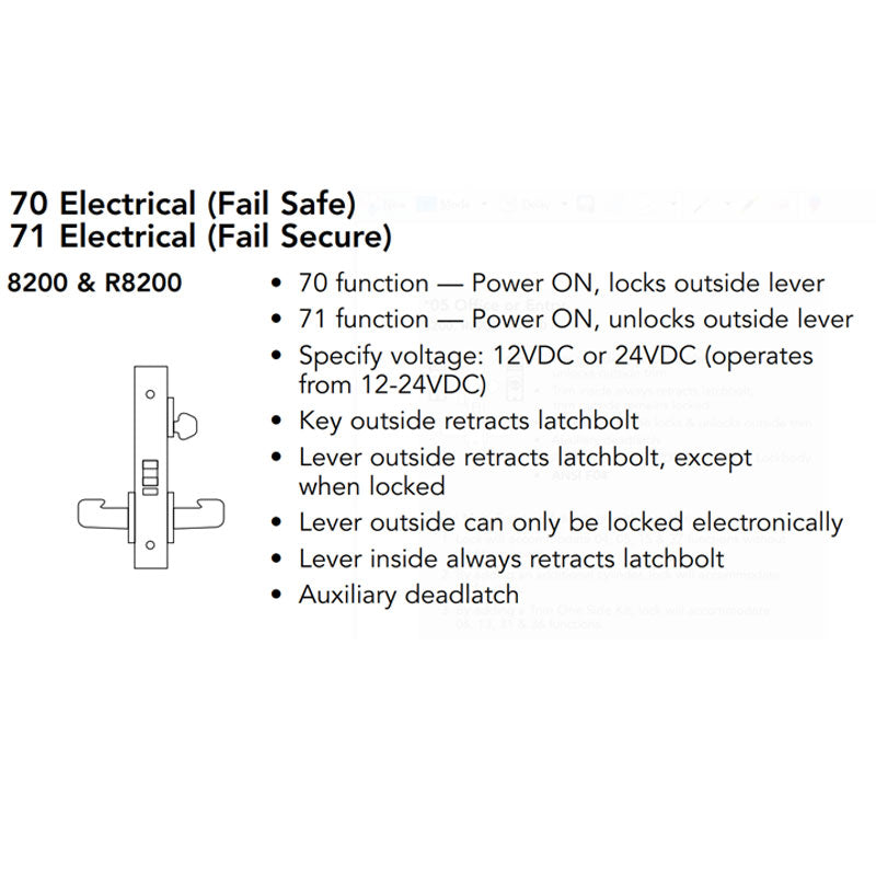 Sargent RX-8271-24V-US26D Lock Body Only, Fail Secure, Single Cylinder, Request to Exit, Satin Chrome Finish