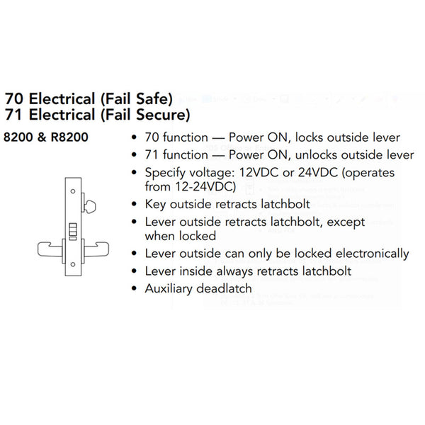 Sargent RX-8271-24V-US26D Lock Body Only, Fail Secure, Single Cylinder, Request to Exit, Satin Chrome Finish