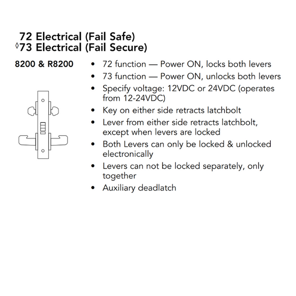 Sargent RX-8272-12V-US26D Lock Body Only, Fail Safe, Double Cylinder, Request to Exit, Satin Chrome Finish