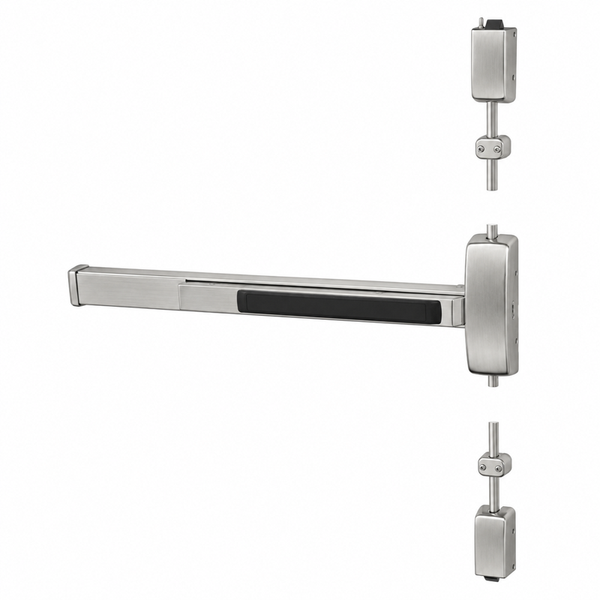 Sargent 8715F-96 Surface Vertical Rod Exit Device, Exit Only, 36" Device, 96" Door Height, Less Trim, Hex Key Dogging — US32D-630 Satin Stainless Steel, LHR Left Hand Reverse