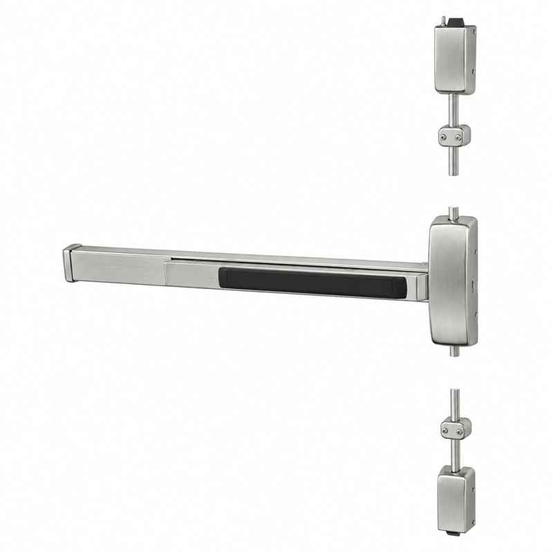 Sargent 8715F-84 Surface Vertical Rod Exit Device, Exit Only, 36" Device, 84" Door Height, Less Trim, Hex Key Dogging — US32D-630 Satin Stainless Steel, LHR Left Hand Reverse