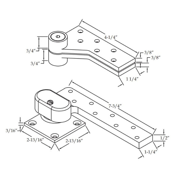 ABH L0147 Lead lined Heavy Weight 3/4 Inch Offset Door Pivot Set, Top And Bottom