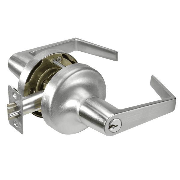Accentra AU5305 US26D storeroom cylindrical lockset, AU lever, satin chromium finish with keyed cylinder and latch