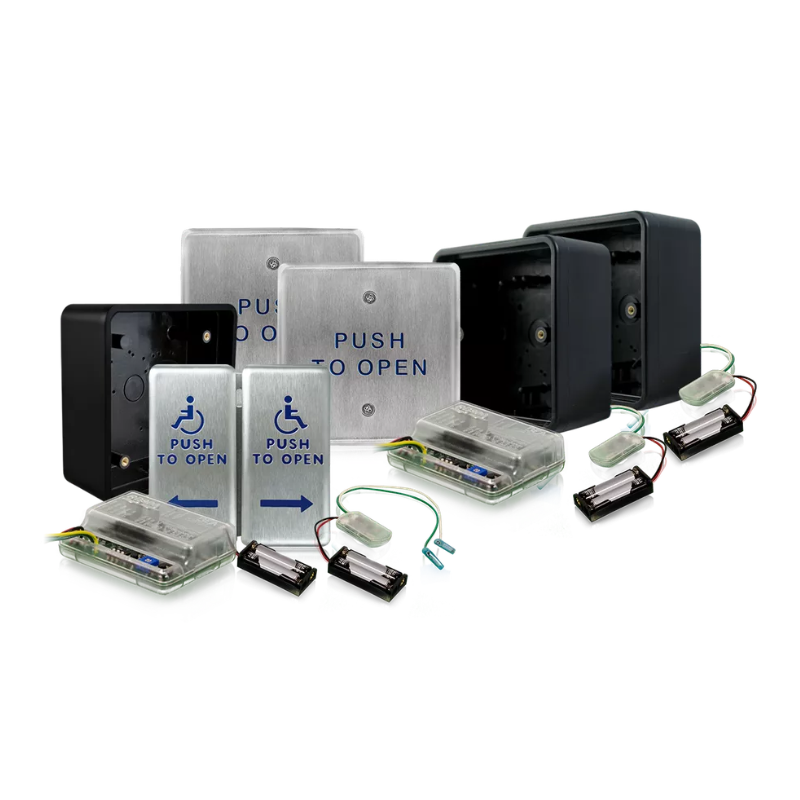 BEA Vestibule Package 900, Activation Push Plates, Surface mounting Boxes, 900MHZ Transmitters, Receivers