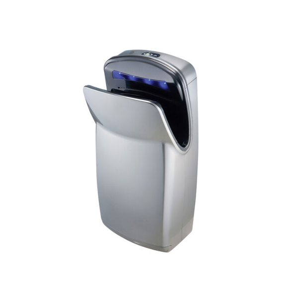 Bradley 2921-S0000H Aerix vertical dual-sided hand dryer in silver finish with curved front opening