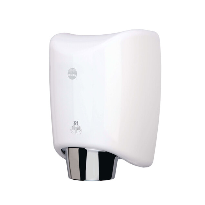 Bradley 2922-2873 Aerix sensor hand dryer, white aluminum with curved cover and chrome nozzle