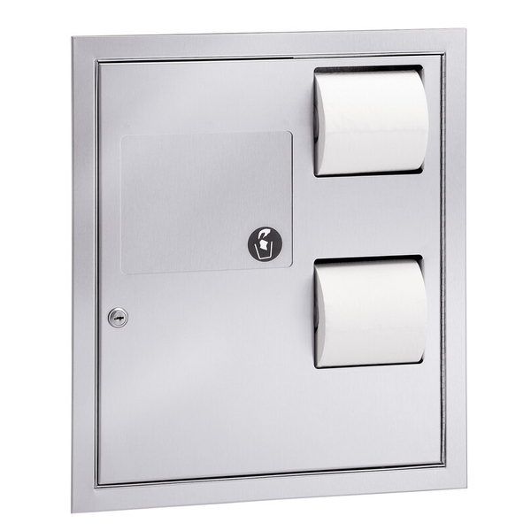 Bradley 5942-10 semi-recessed satin stainless steel combo unit with dual toilet paper dispensers & disposal