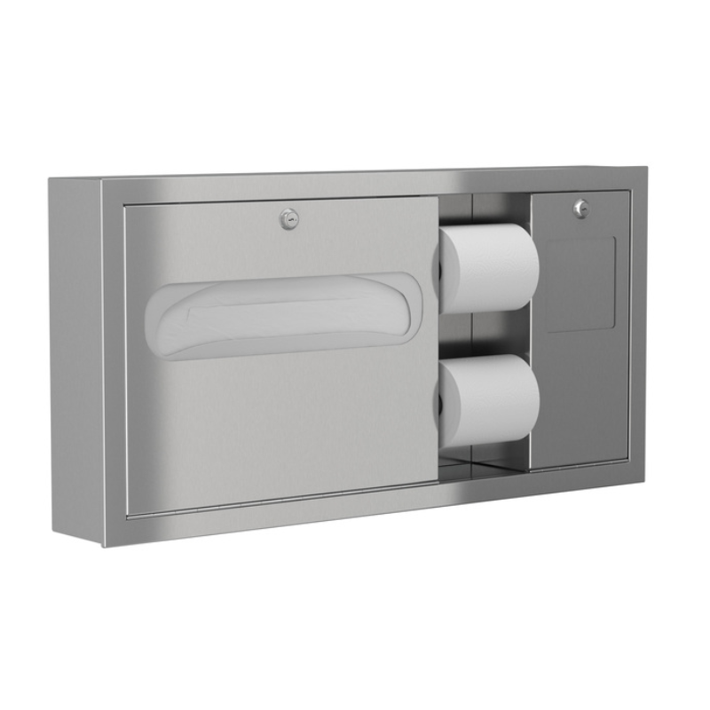 Bradley 5961-11 stainless steel surface-mounted seat cover and dual roll toilet tissue dispenser