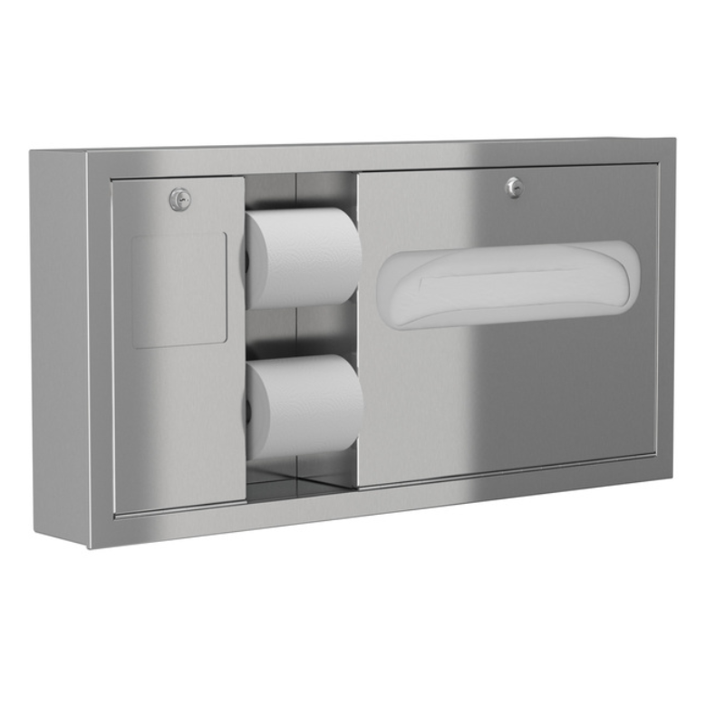 Bradley 5962-11 stainless steel surface-mount seat cover dispenser with dual roll tissue holder