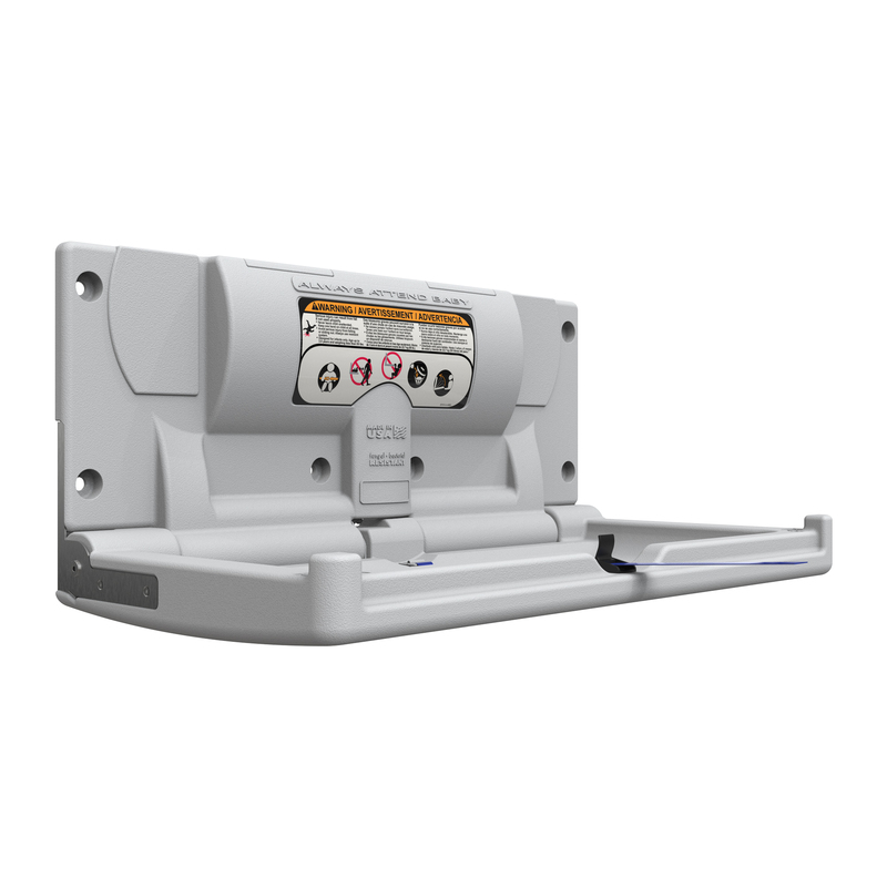 BRADLEY 9631 horizontal baby changing station in light grey, fold-down wall-mounted design