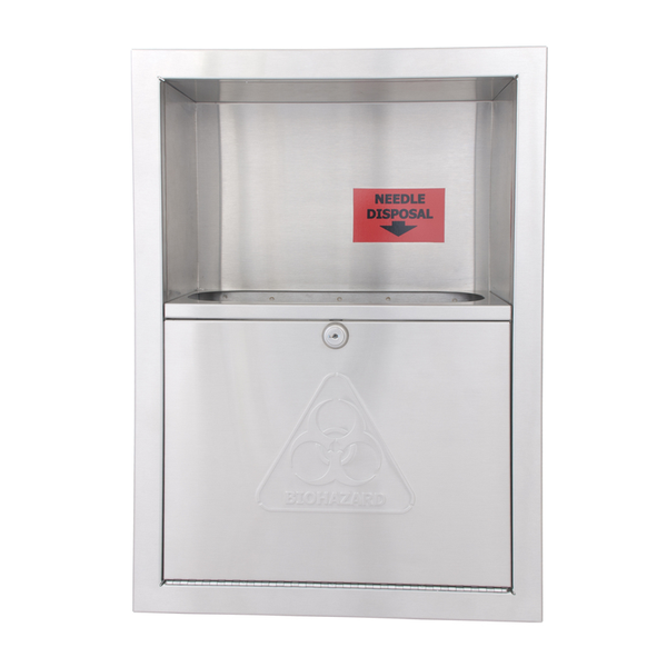 BRADLEY 989-11 stainless steel surface-mounted needle disposal unit with lock and biohazard door