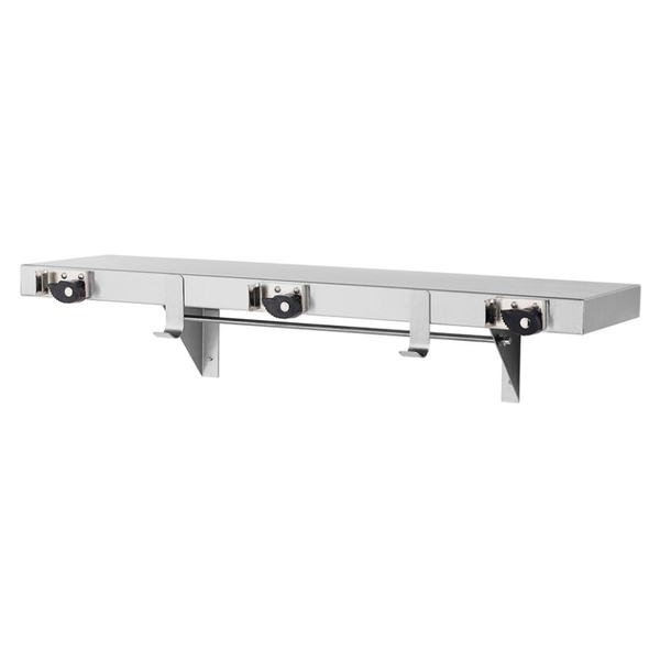 BRADLEY 9985 stainless steel surface-mounted utility shelf with 4 hooks and 5 holders