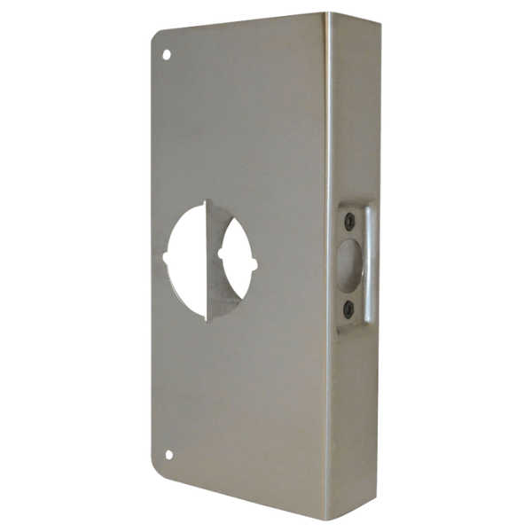 Don Jo 12-S-CW wrap around plate for cylindrical lock, satin stainless steel finish with cylinder cutout