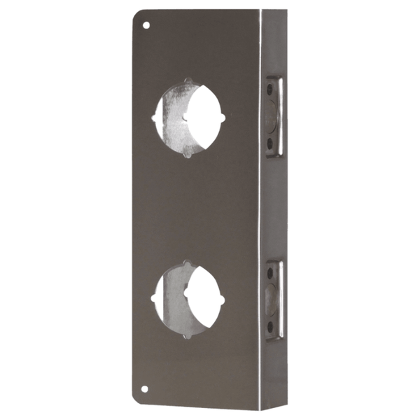 Don Jo 256-CW satin stainless steel wrap around plate for double locks with two cylindrical bore holes