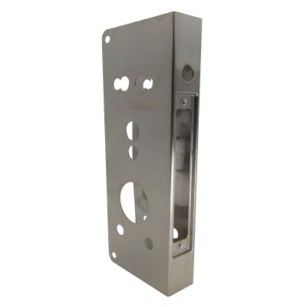 Don Jo 504CO-S-CW wrap around plate for Schlage CO mortise lock, satin stainless steel with cutouts