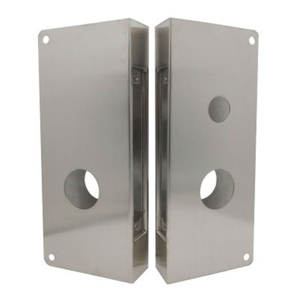 Don Jo 8255-S-CW mortise wrap around plate, satin stainless steel, cylinder cutout, Sargent prep, pair