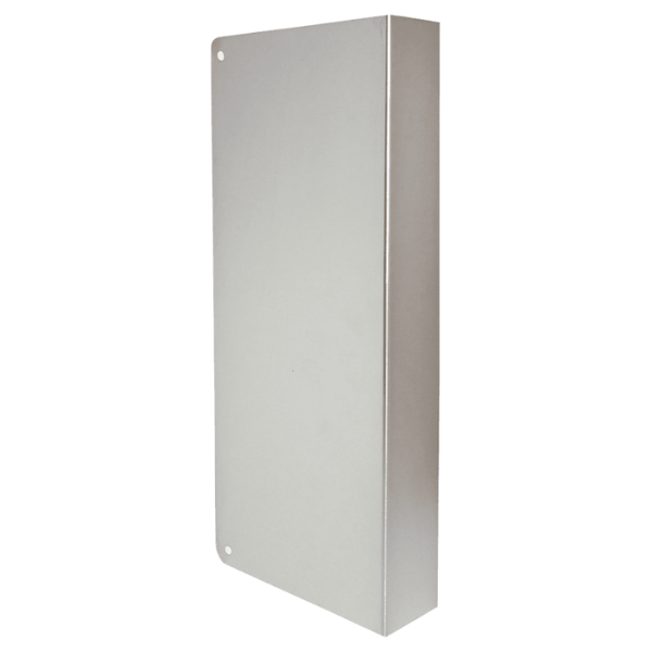 Don Jo 90-S-CW blank wrap around cover plate with trim screws in satin stainless steel finish