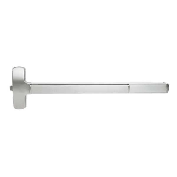 Falcon F-25-R-EO Fire Rated Rim Exit Device, Wide Stile Pushpad, Exit Only, Less Trim, No Dogging, Non Handed, Grade 1