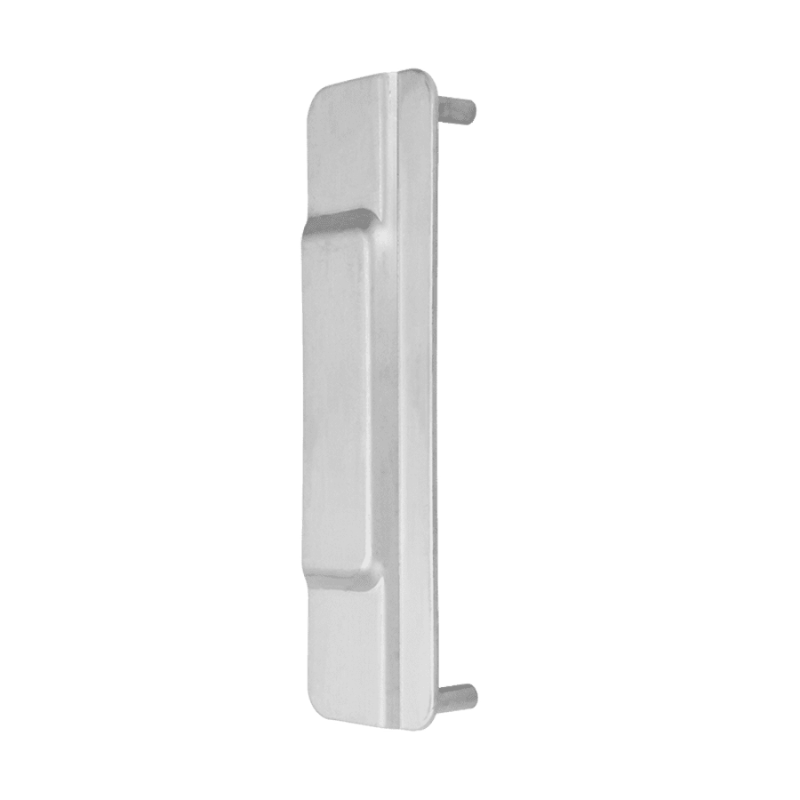 IVES LG14-US32D 13-gauge satin stainless steel lock guard prepped for electric strike with mounting pins