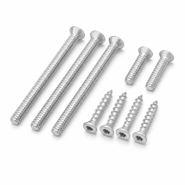 LCN 4040XP-TBTRX-689 self-reaming tapping screw pack, aluminum finish, Torx flat-head machine and wood screws