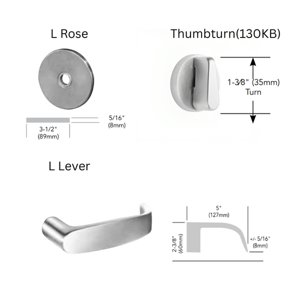 Sargent 49-8265-LL-US26D Privacy, Bedroom or Bath Mortise Lock, L Rose, L Lever, with Occupancy Indicator, Field Reversible, Satin Chrome