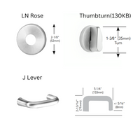 Sargent T3-8265-LNJ-US26 Privacy Bath/Bedroom Mortise Lock, LN Rose, J Lever,  "T3" Turn Piece, Field Reversible, Bright Chrome