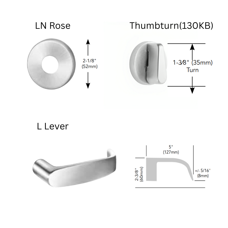 Sargent 8265-LNL Privacy Bedroom or Bath Mortise Lock, L - Lever, LN - Rose, Field Reversible, Grade 1