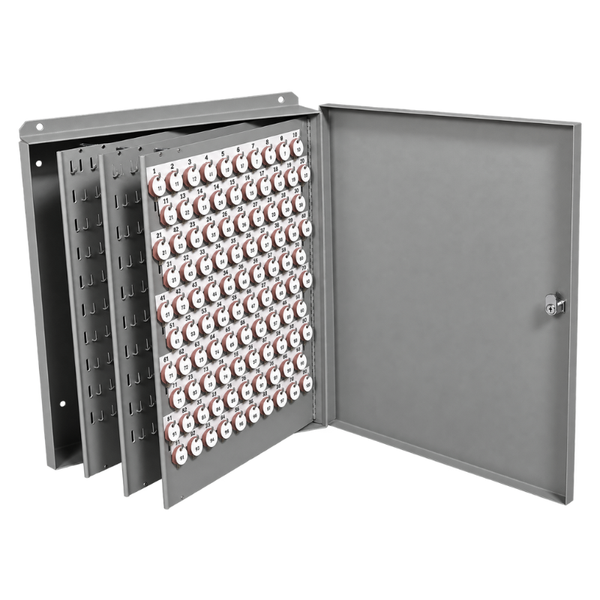 LUND 1205 gray steel deluxe wall key cabinet, 350 key capacity, two-tag system with numbered hooks and lock