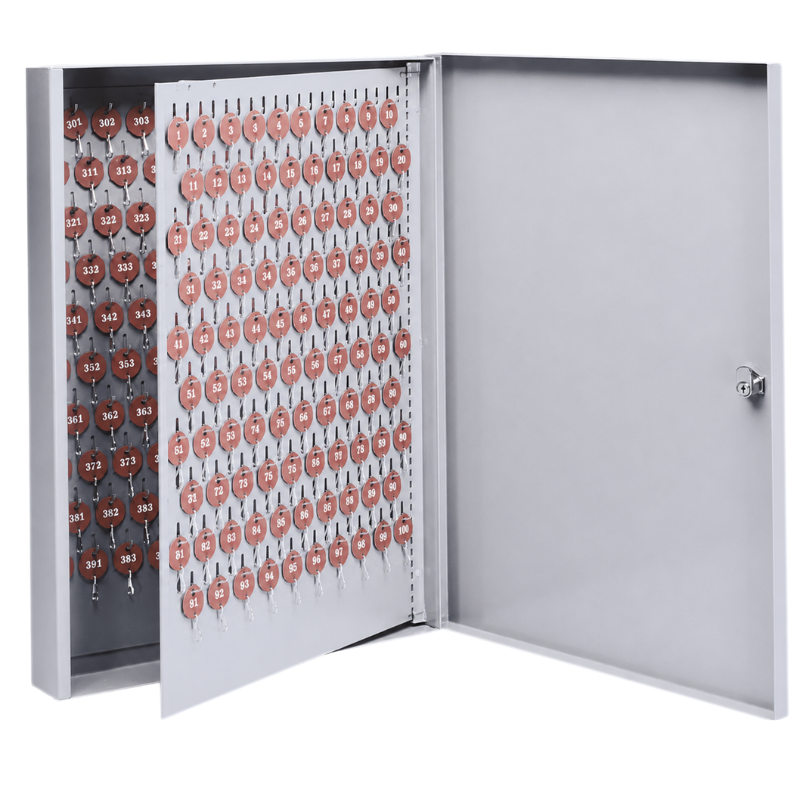 LUND C-200 Deluxe wall key cabinet, 200-key capacity, light gray enamel, numbered tags, locking door