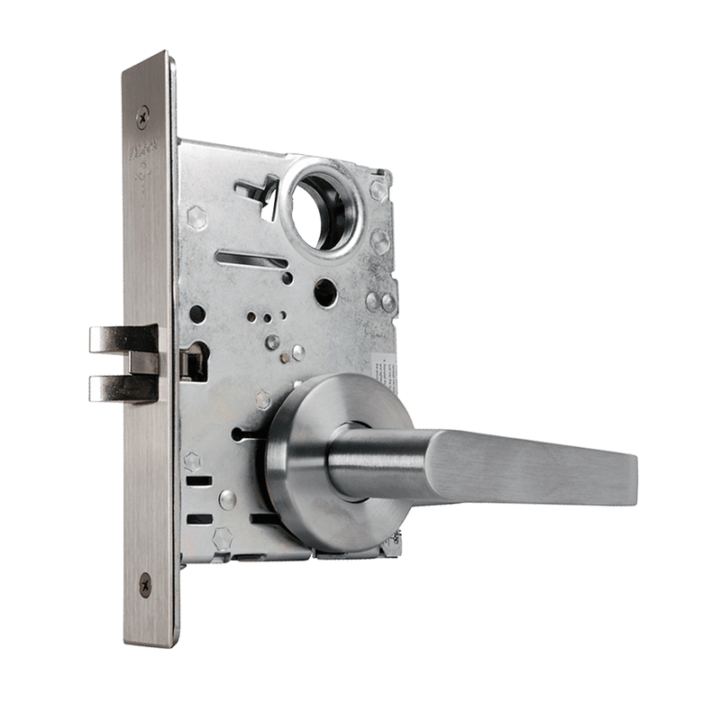 Falcon MA101-DG-626 Mortise Lock, Passage, Non Keyed, Dane Lever, Gala Rose, Grade 1, Field Reversible, US26D Satin Chrome Finish