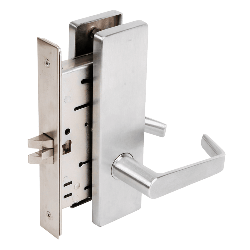 Falcon MA101-DN-626 Mortise Lock, Passage, Non Keyed, Dane Lever, Napa Escutcheon, Grade 1, Field Reversible, US26D Satin Chrome Finish