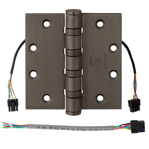 McKinney T4A3786-4-1/2x4-1/2-US10BE-QC12 Electrified Full Mortise Heavy Weight Bearing Hinge, [12] Wires With Quick Connect, Dark Oxidized Satin Bronze, Equivalent Finish