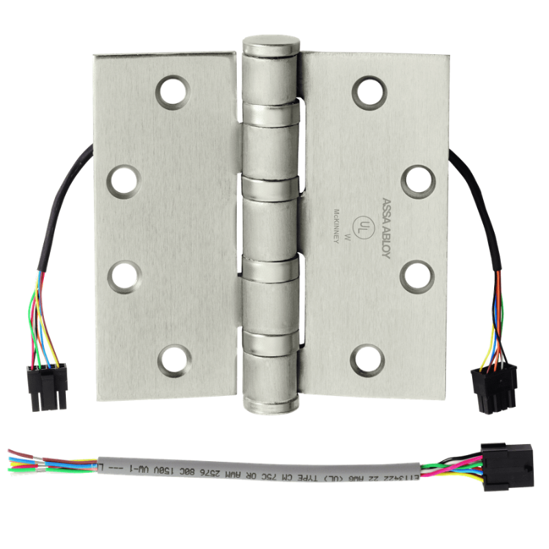 McKinney T4A3786-4-1/2x4-US26D-CC8 Electrified Full Mortise Heavy Weight Bearing Hinge, 8 Wires, Satin Chrome Finish