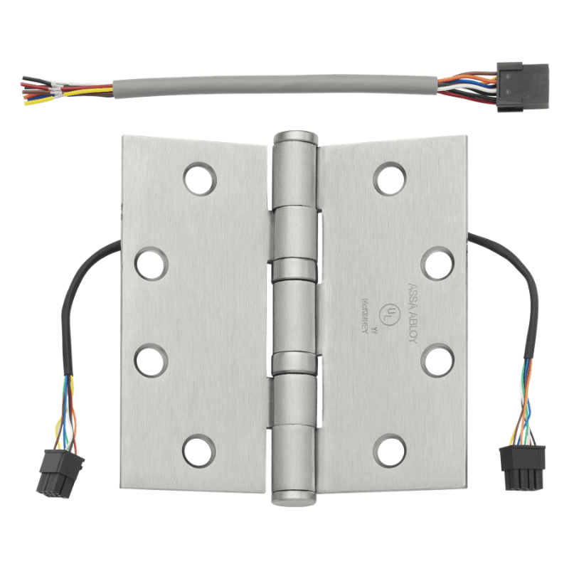 McKinney TA2714-4-1/2x4-US26D-POE Electrified Full Mortise Standard Weight Bearing Hinge, Power Over Ethernet, Satin Chrome Finish