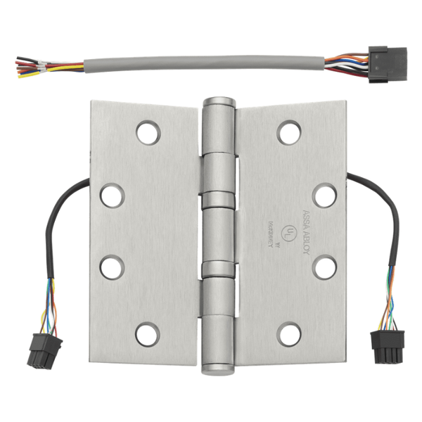 McKinney TA714-5x4-1/2-US26D-QC12 Electrified Full Mortise Standard Weight Concealed Bearing Hinge, [12] Wires With Quick Connect, Satin Chrome Finish