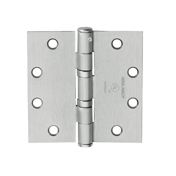 McKinney TA2714-4-1/2x4-US26D-NRP Full Mortise Standard Weight Bearing Hinge, Five Knuckle, Non Removable Pin, 626 Satin Chrome Finish