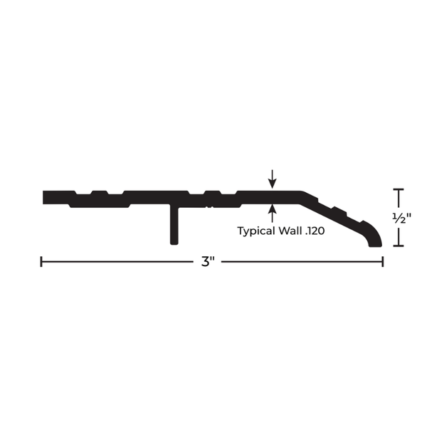 NGP 323DKB-Black Anodized Half Door Saddle Threshold, 3" Width 1/2" Height, Fluted Top Dark Bronze Black Anodized Aluminum Finish