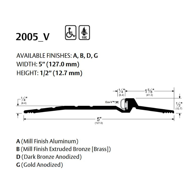 Pemko 2005DV Latching Panic Exit Saddle - 5" Width, 1/2" Height, Vinyl Insert Dark Bronze Anodized Aluminum