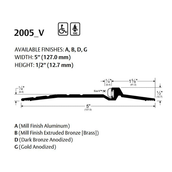 Pemko 2005DV Latching Panic Exit Saddle - 5" Width, 1/2" Height, Vinyl Insert Dark Bronze Anodized Aluminum