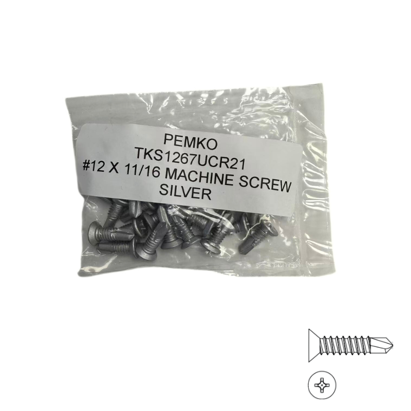 Pemko TKS1267UCR21 Self Tapping Tek Screws ,#12 x 11/16" Fastener For Continuous Models containing C and FM, #3 Phillips, Silver, 21 per Pack