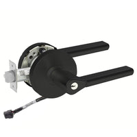 Sargent RX-10XG04-LMD black storeroom cylindrical lock, LMD lever, keyed, request-to-exit switch with wiring harness