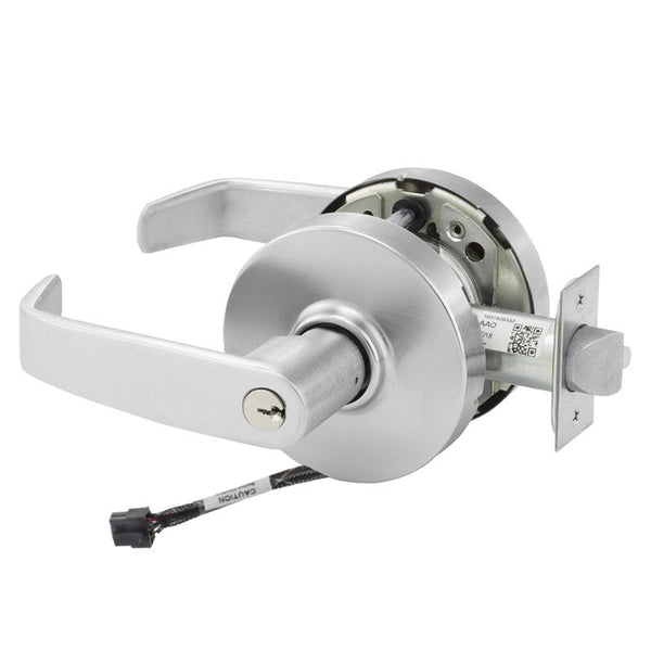 Sargent RX-10XG05-LL-24V-US26D-KD cylindrical lever lock, satin chrome, request to exit, keyed with wire lead