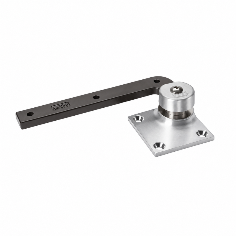 Rixson 117-LTP 626 satin chrome bottom 3/4" offset pivot, less top pivot, with mounting arm and base plate