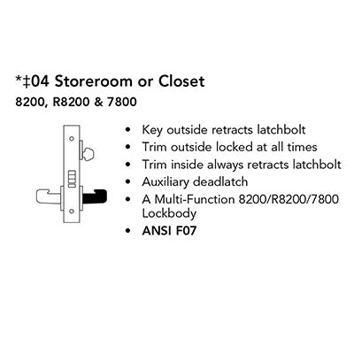 Sargent 70-8204-LNP Storeroom or Closet Mortise Lock, SFIC Prep Less Core, LN Rose, P Lever