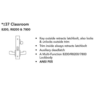 Sargent 60-8237-BHW-US32D Behavioral Health Mortise Lock, Classroom Function, BHW Trim, LFIC Less Core, Satin Stainless Steel