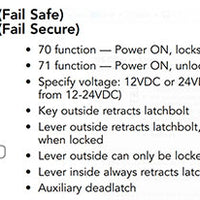 Sargent RX-8270-BHW-24VDC-US32D-LC Behavioral Health Electrified Mortise Lock, BHW Trim, Request To Exit Switch, Fail Safe 24VDC, Less Cylinder, Satin Stainless Steel