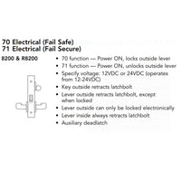 Sargent 60-8270-12V-LNL-26D Electric Mortise Lock, Fail Safe, 12V, LFIC Less Core, LN Rose, L Lever, Field Reversible, Satin Chrome