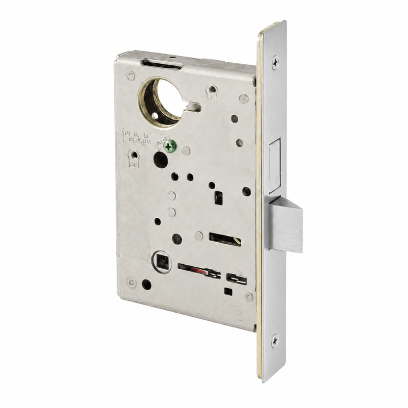 Sargent 8239-US26D mortise lock body, classroom security intruder function, satin chrome finish with faceplate and latch